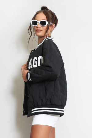 Chicago Slogan Quilted Jacket
