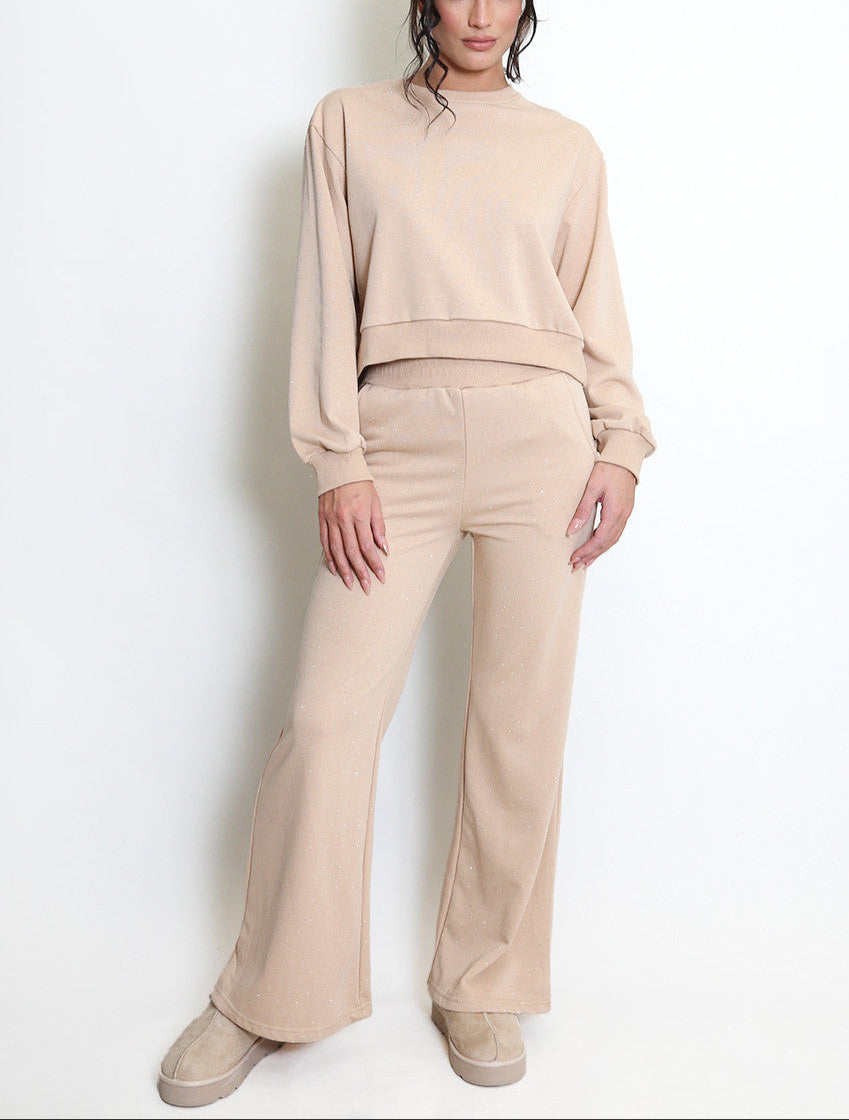 Studs Sweatshirt & Wide Leg Trousers