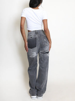 Wide Leg Ripped Back Jeans