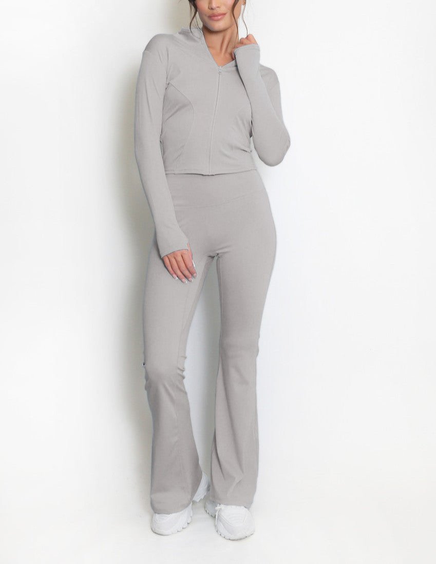 Active Zip Top And Push Up Flare Trouser Set