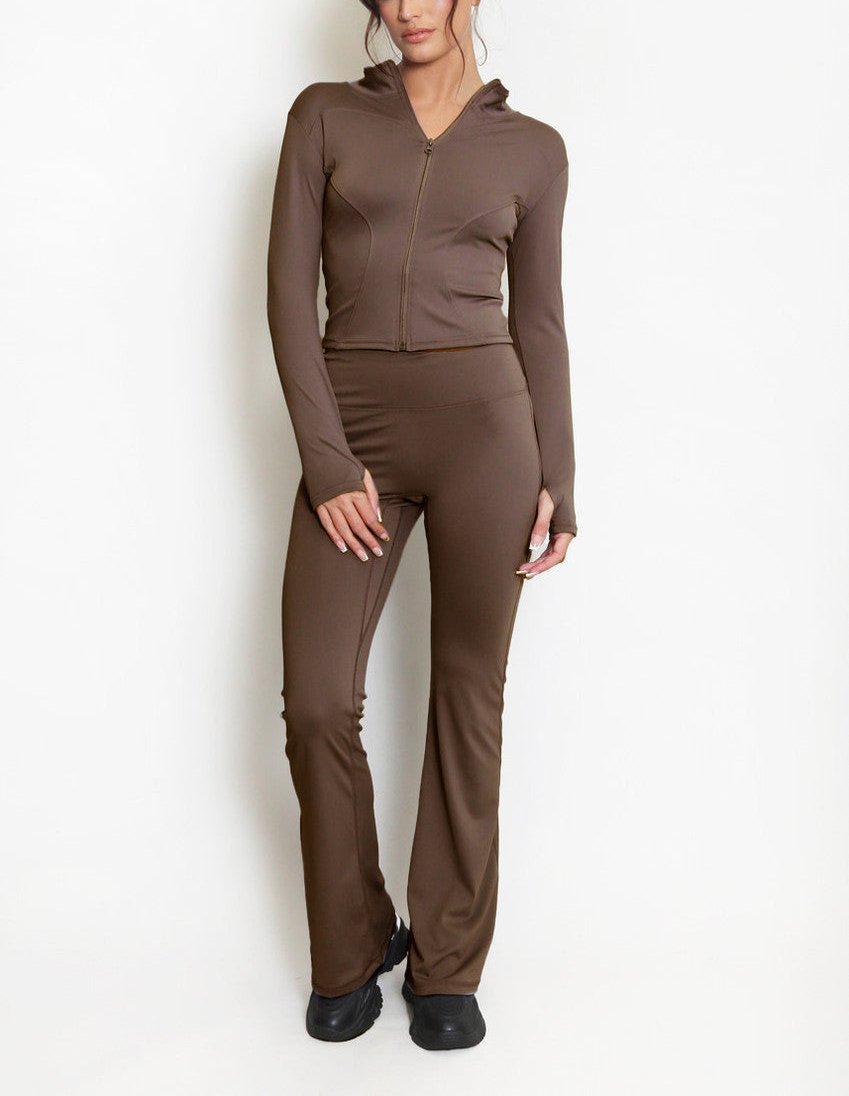Active Zip Top And Push Up Flare Trouser Set