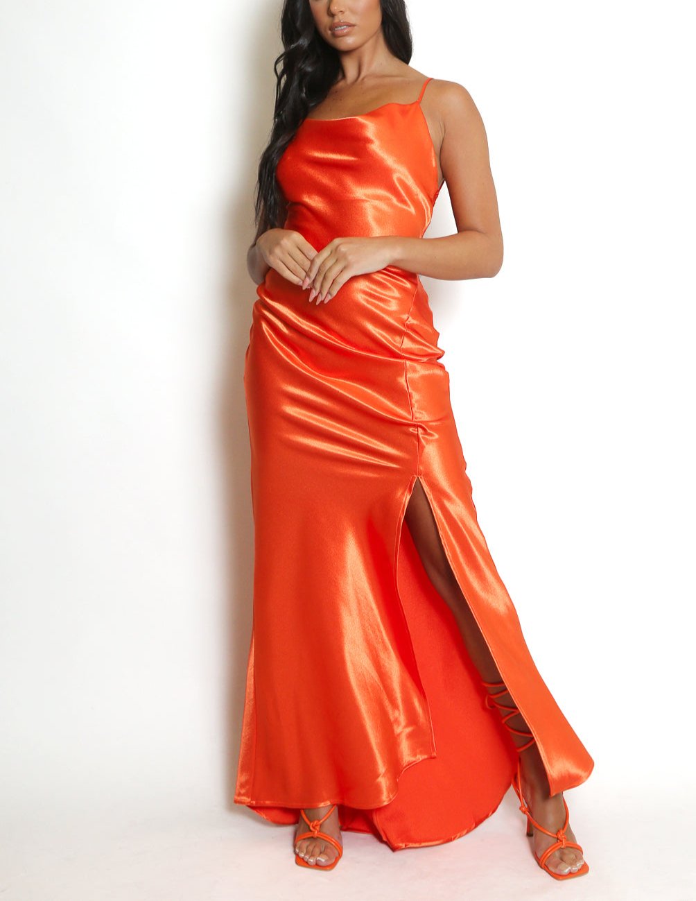 Satin Cowl Neck Maxi Dress