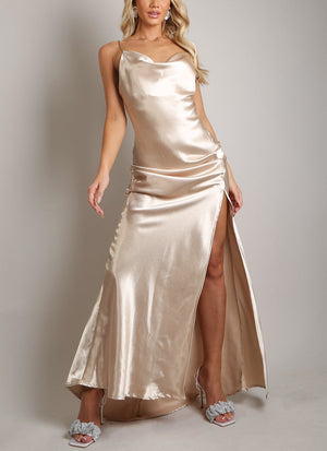 Satin Cowl Neck Maxi Dress