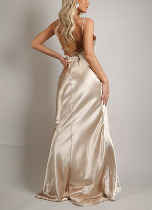Satin Cowl Neck Maxi Dress