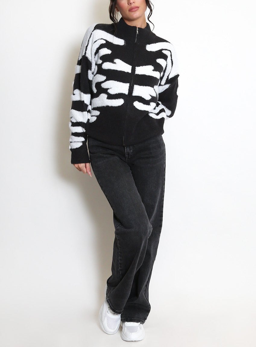 Two Tone Design Zip Cardigan