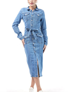 Button Up Denim Midi Dress