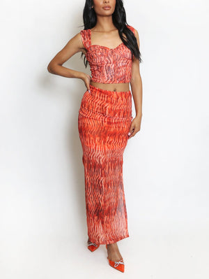 Mesh Corset Crop Top And Skirt Set