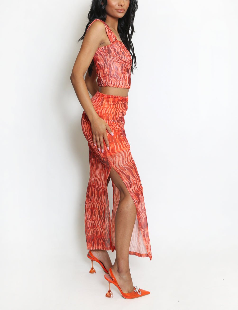 Mesh Corset Crop Top And Skirt Set