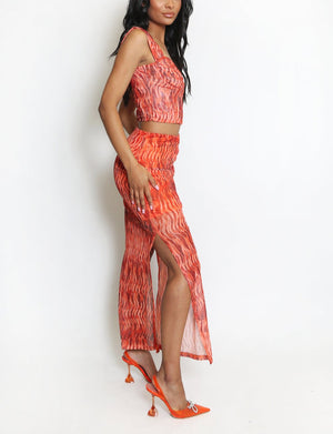 Mesh Corset Crop Top And Skirt Set