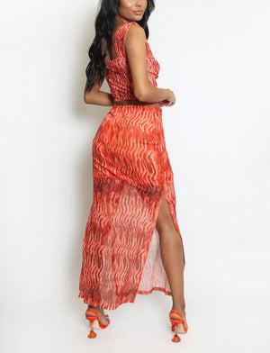 Mesh Corset Crop Top And Skirt Set