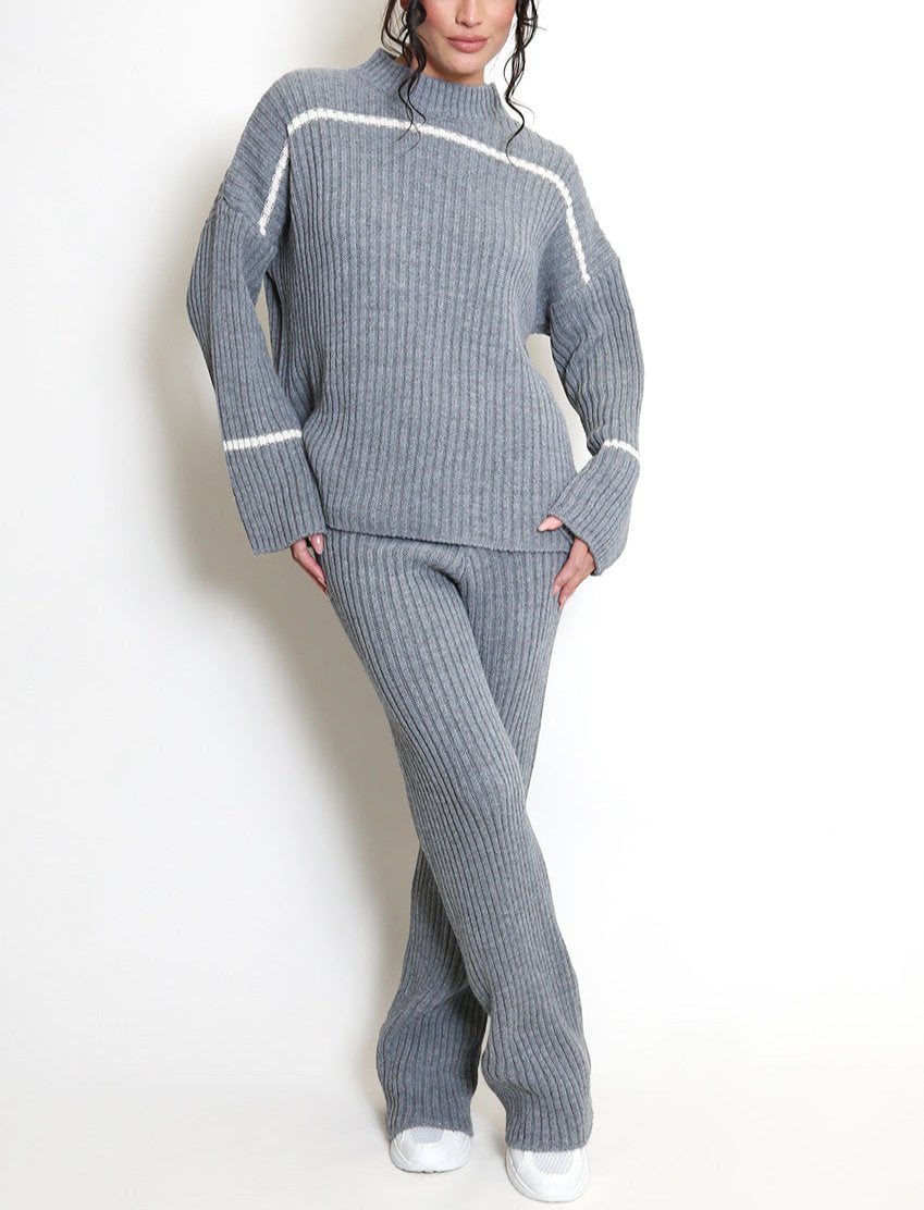 Ribbed Knit Jumper And Trouser Set