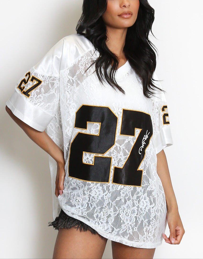 27 Slogan V Neck Varsity Top
