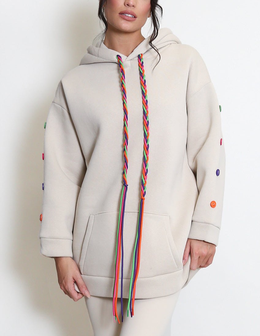 Button Sleeve Oversized Hoodie