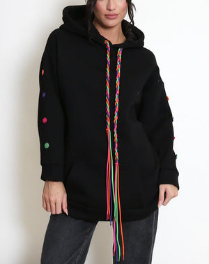 Button Sleeve Oversized Hoodie
