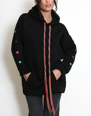 Button Sleeve Oversized Hoodie