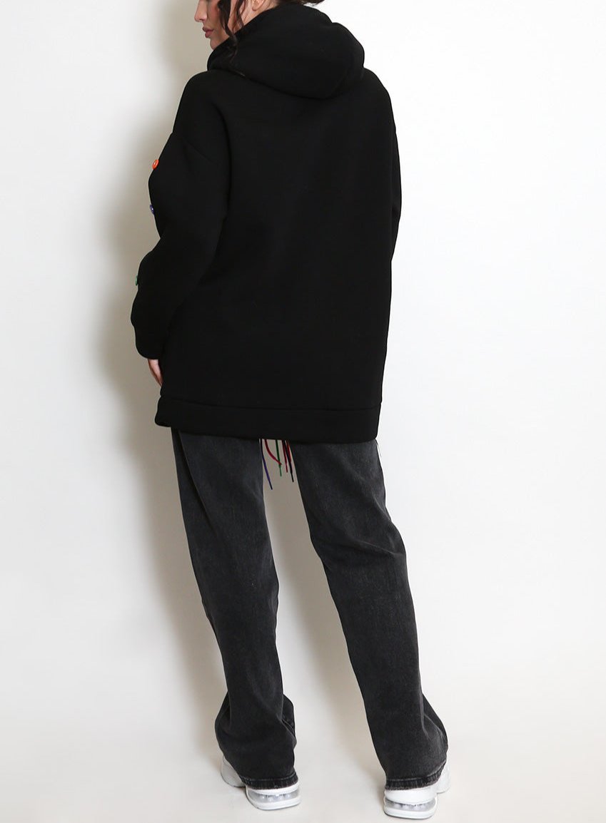 Button Sleeve Oversized Hoodie