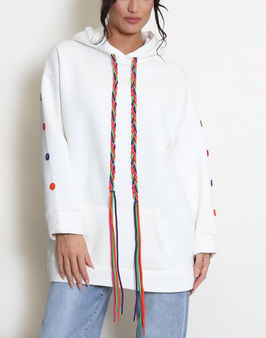 Button Sleeve Oversized Hoodie