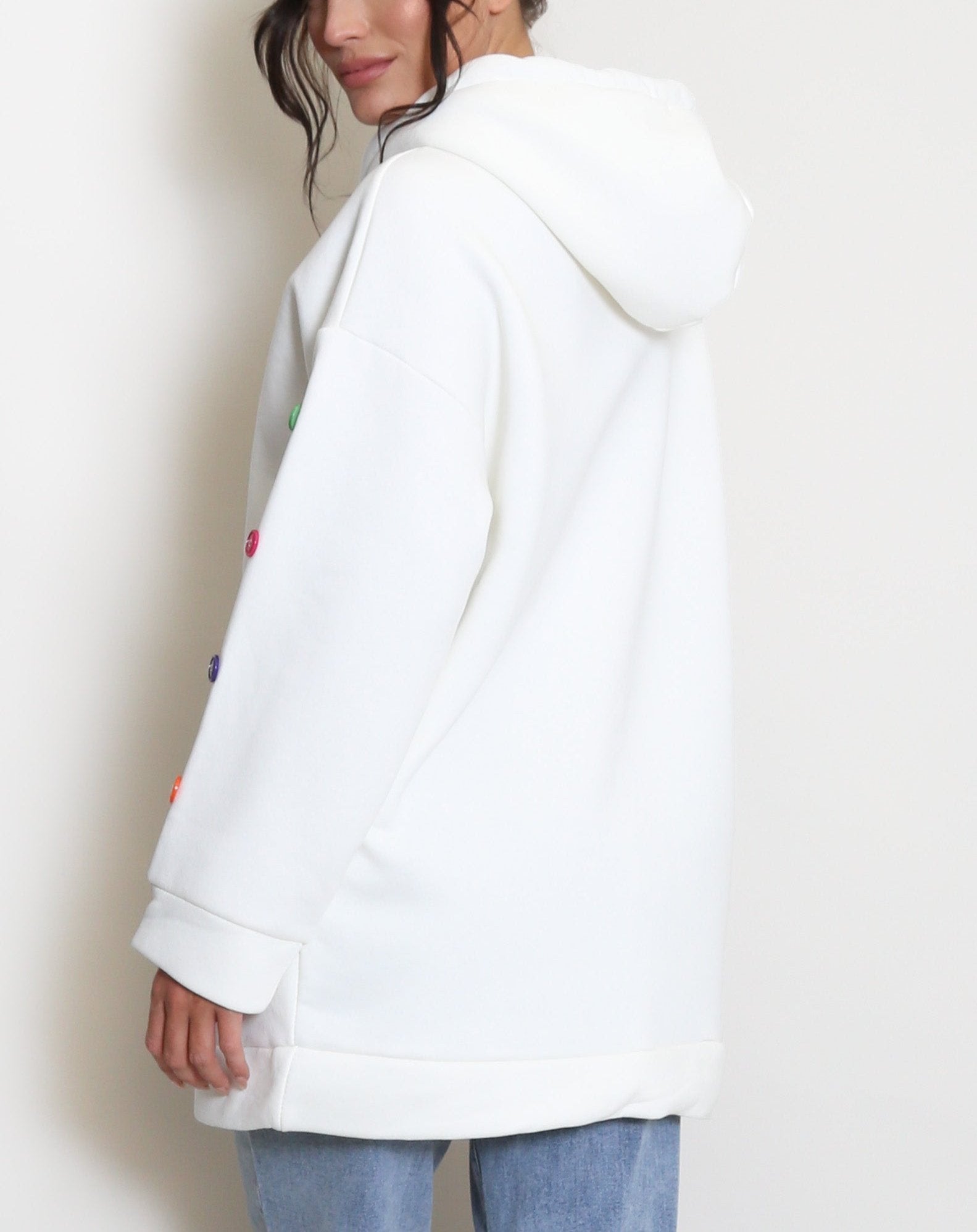 Button Sleeve Oversized Hoodie