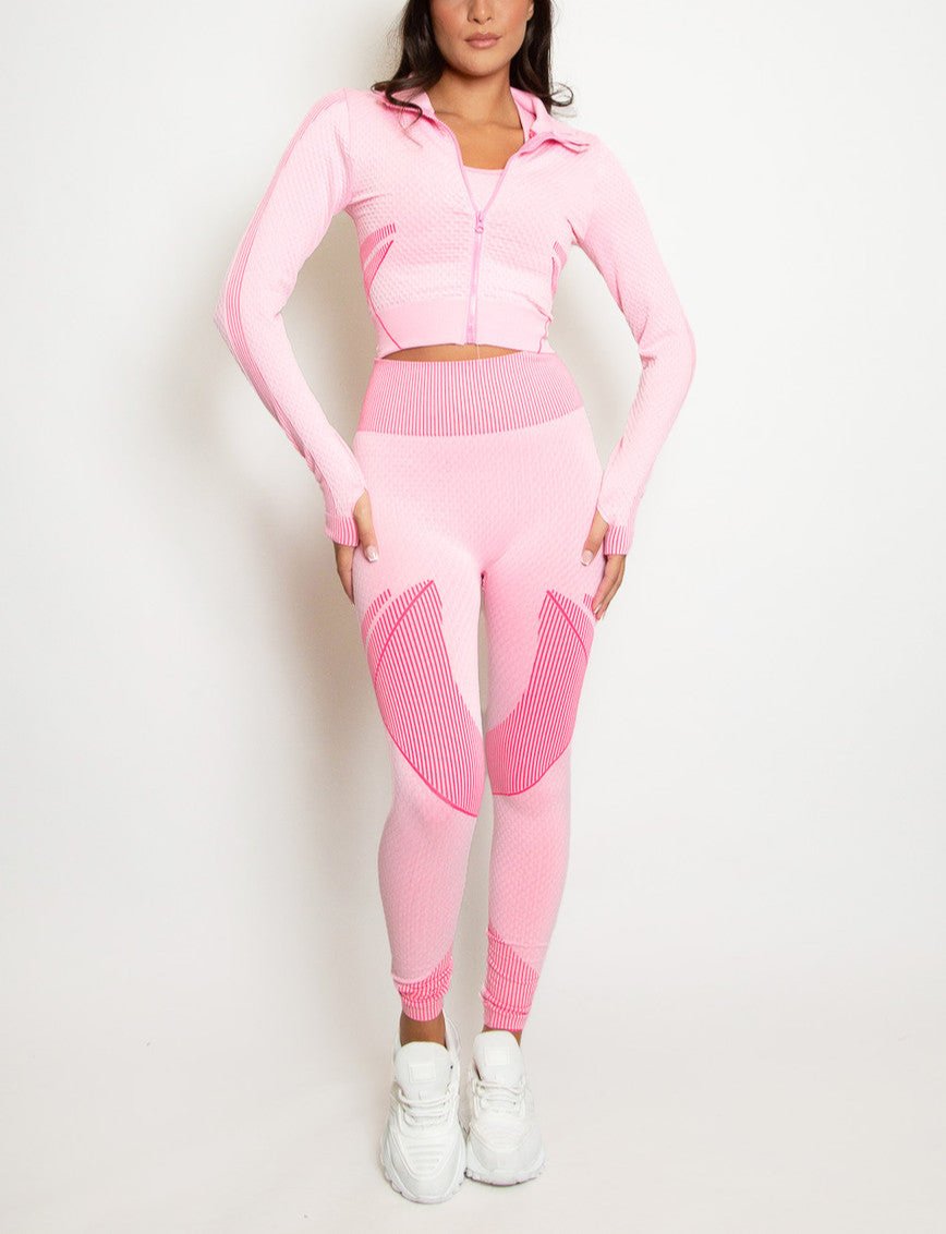 Three Piece Gym Set In Two Tone