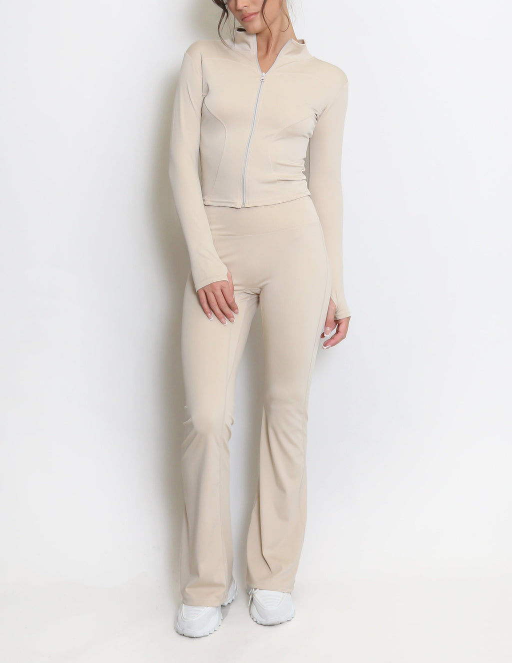 Active Zip Top And Push Up Flare Trouser Set