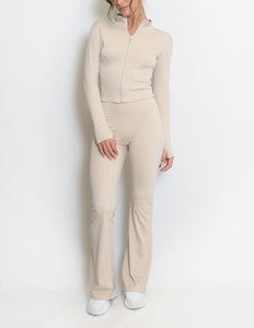Active Zip Top And Push Up Flare Trouser Set