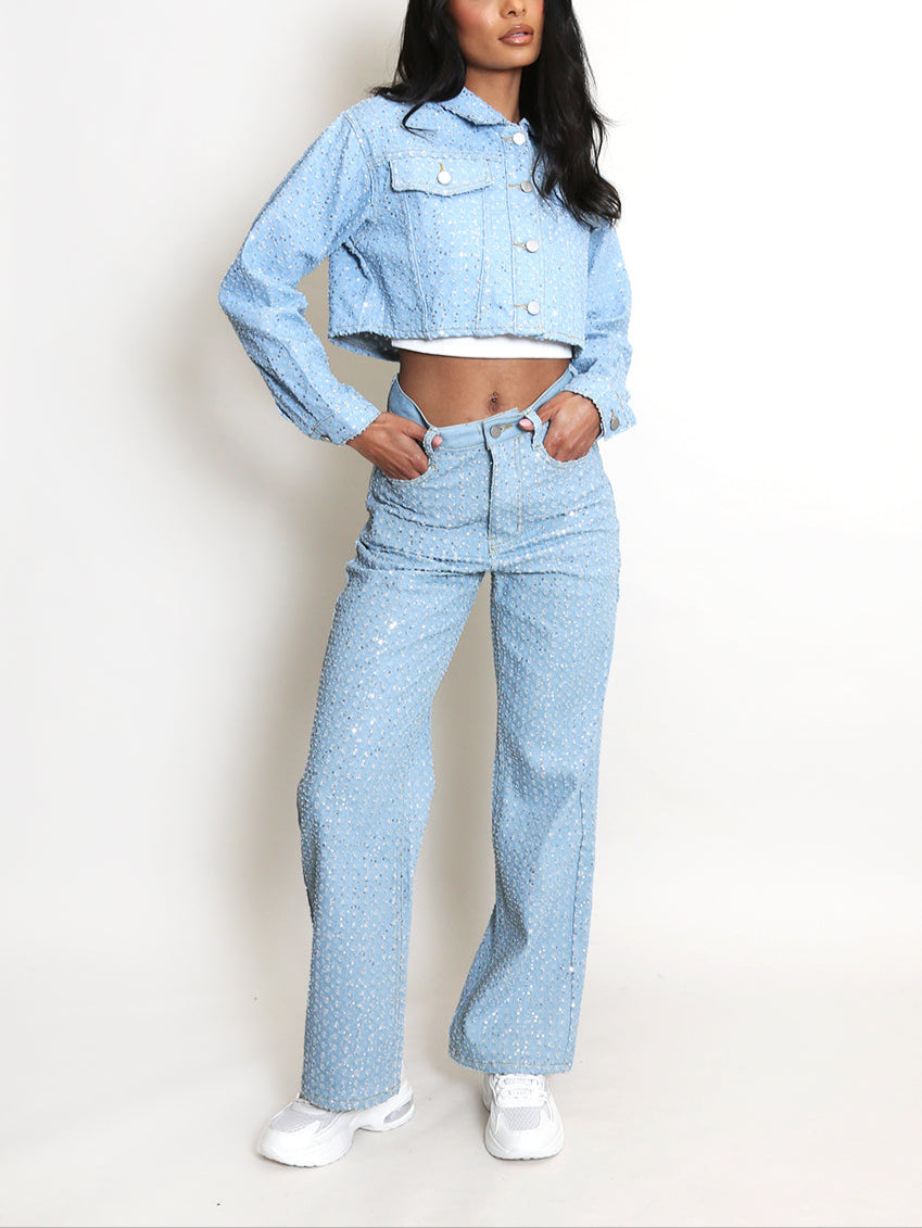 Sequin Denim Jeans & Cropped Jacket