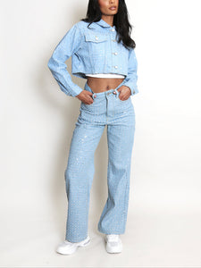 Sequin Denim Jeans & Cropped Jacket