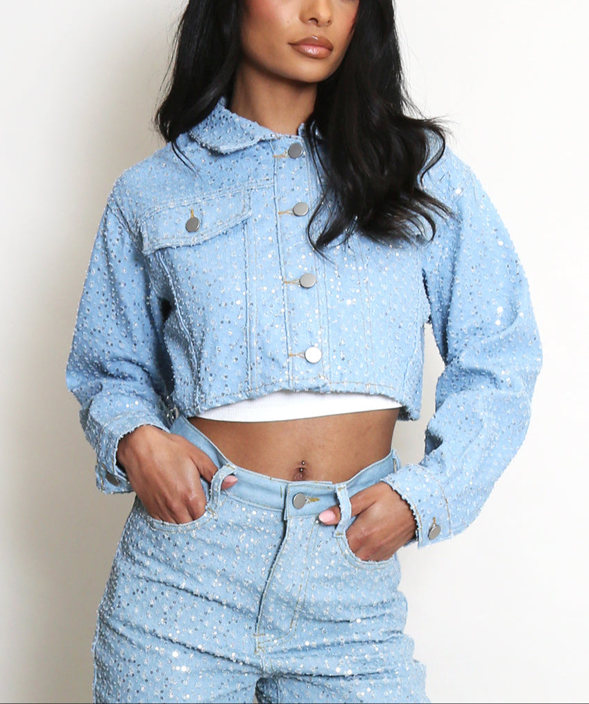 Sequin Denim Jeans & Cropped Jacket