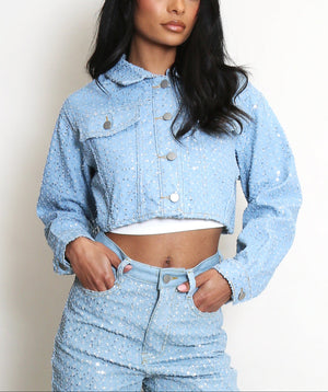 Sequin Denim Jeans & Cropped Jacket