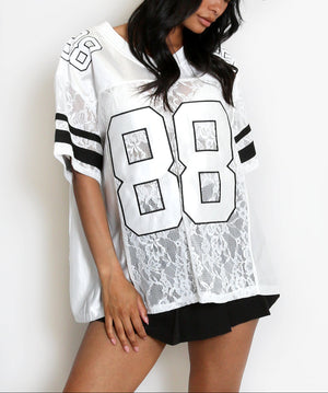 88 Slogan V Neck Varsity Top