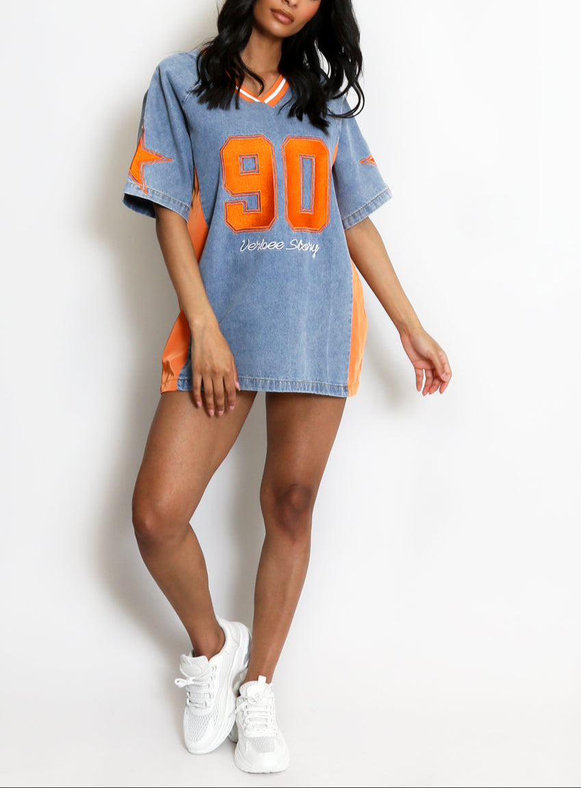 Denim 90 Slogan Baseball Top