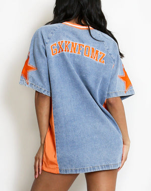 Denim 90 Slogan Baseball Top