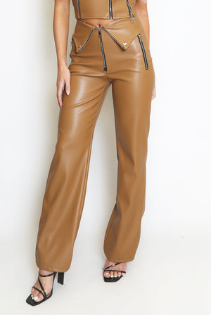 Fold Over PU Wide Leg Trouser