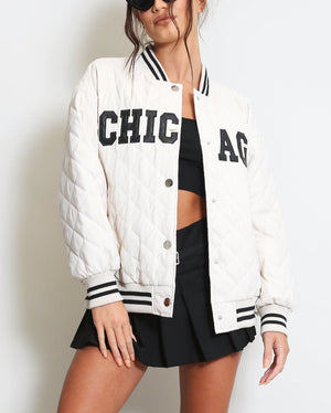 Chicago Slogan Quilted Jacket