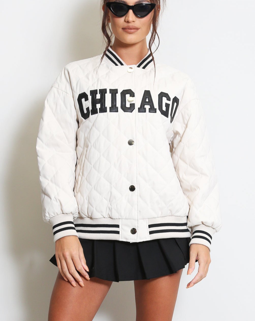 Chicago Slogan Quilted Jacket