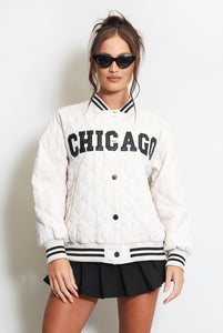 Chicago Slogan Quilted Jacket
