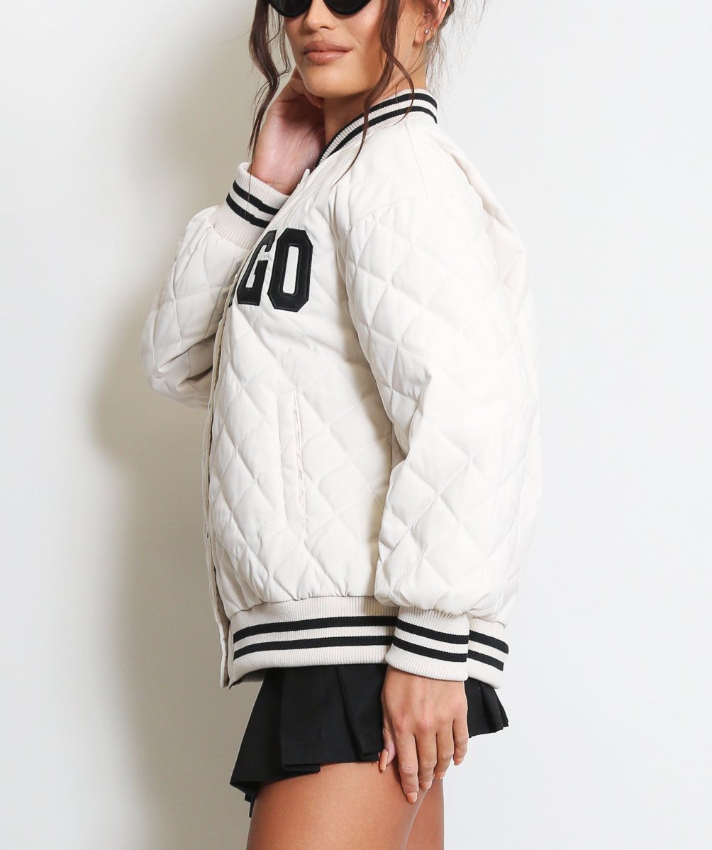 Chicago Slogan Quilted Jacket