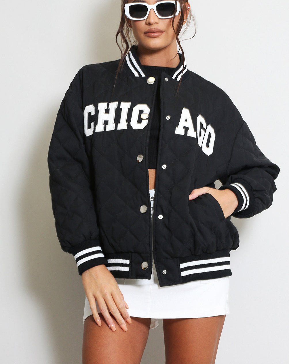 Chicago Slogan Quilted Jacket