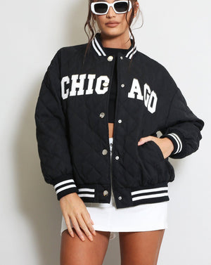 Chicago Slogan Quilted Jacket