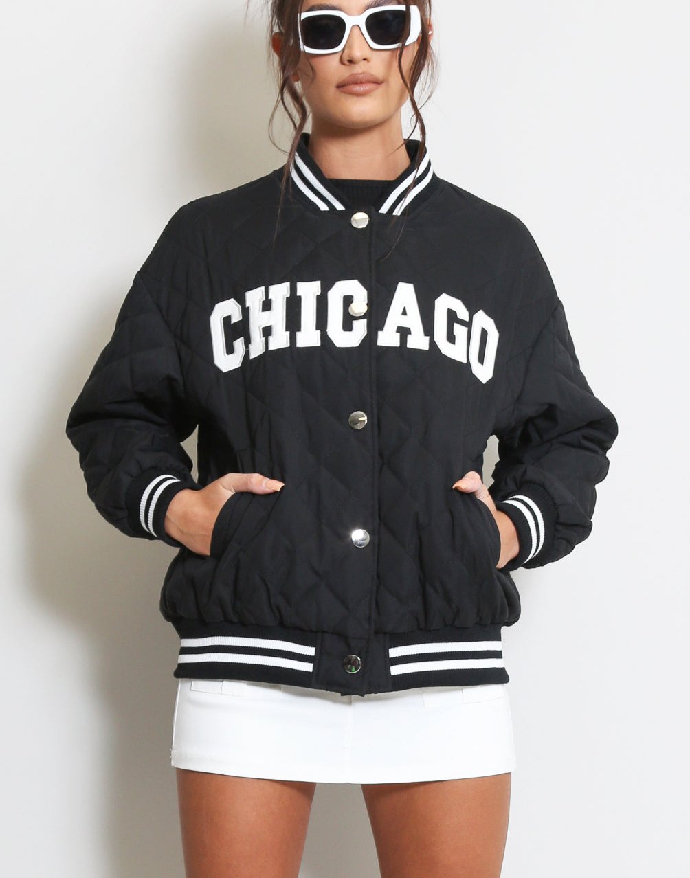 Chicago Slogan Quilted Jacket