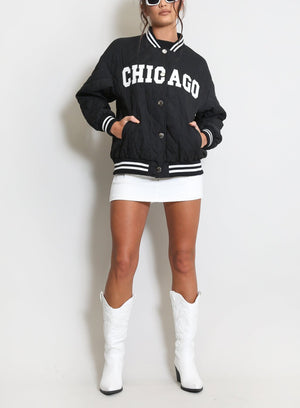 Chicago Slogan Quilted Jacket