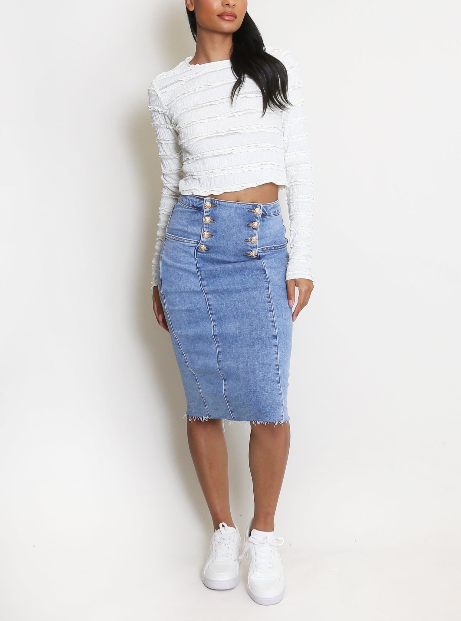 Golden Buttons Denim Skirt
