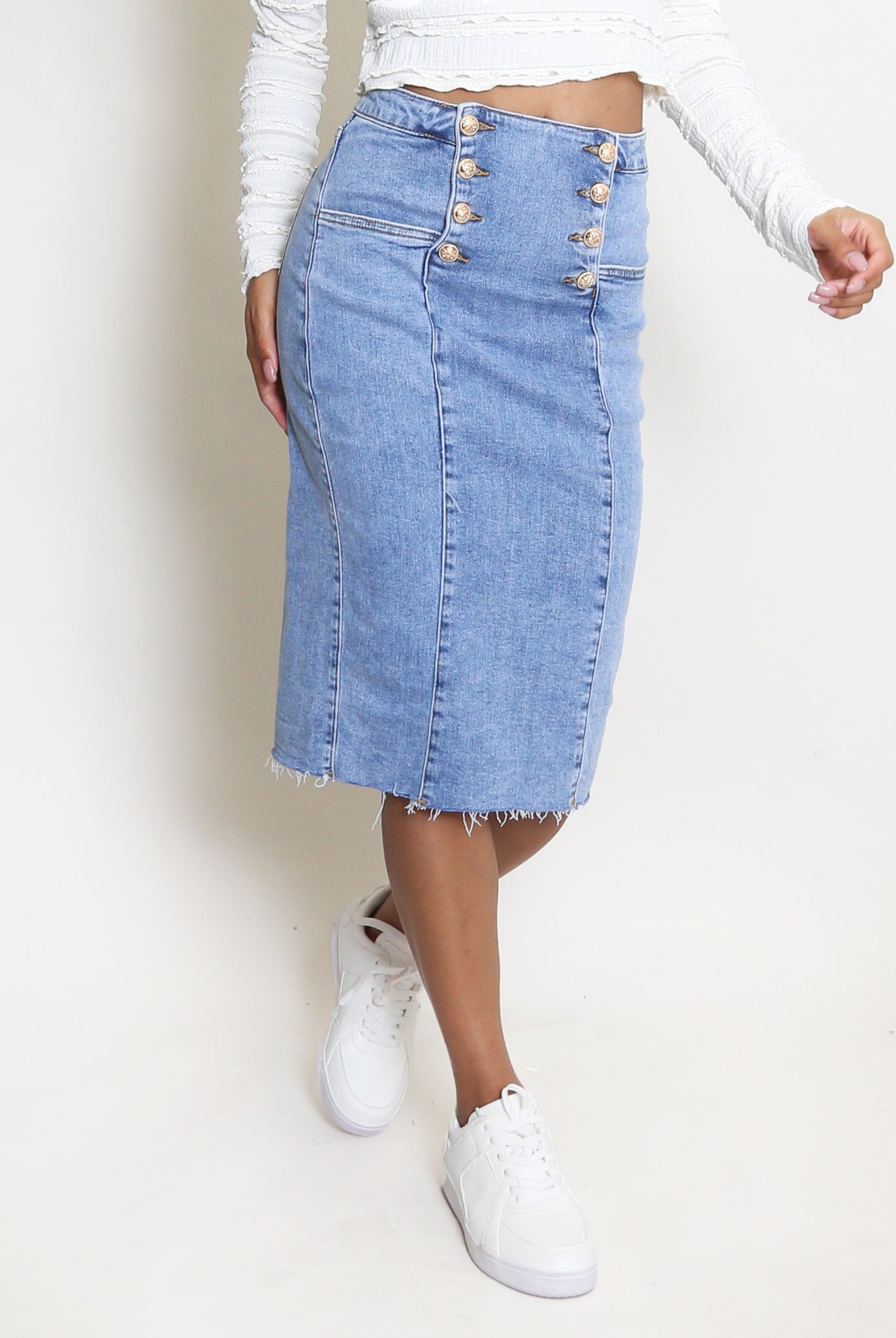 Golden Buttons Denim Skirt
