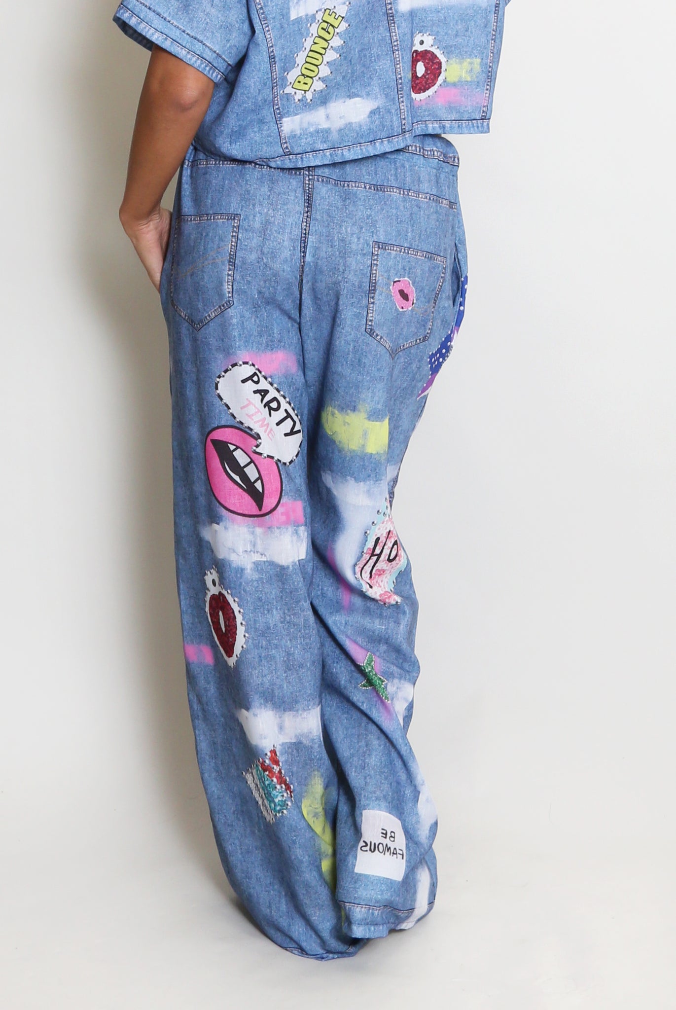 Printed Denim Blouse And Jeans Set