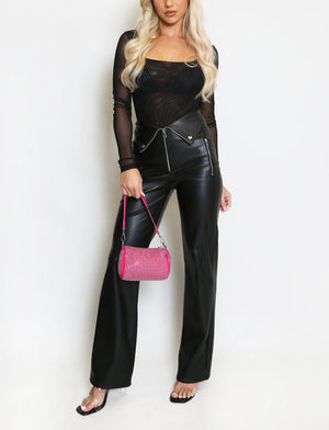 Fold Over PU Wide Leg Trouser