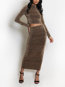 Embellished Mock Neck Crop Top And Midi Skirt