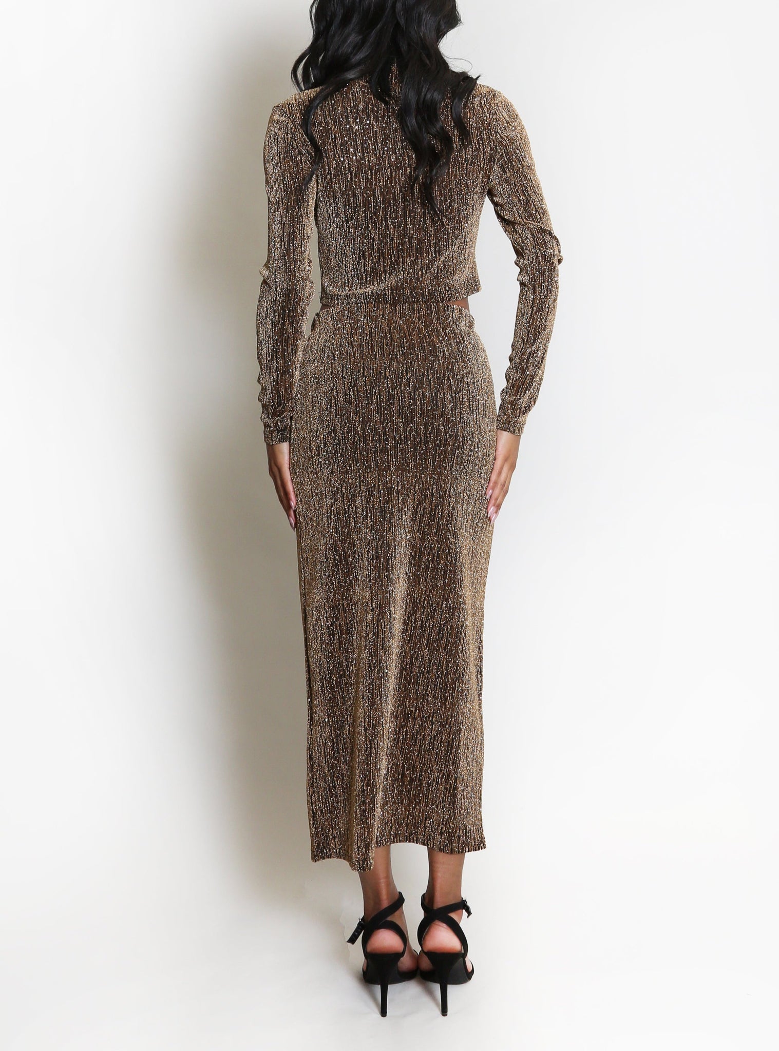 Embellished Mock Neck Crop Top And Midi Skirt