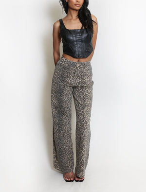 Leopard Dad Fit Mid Rise Jeans