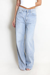 Mid Blue Embellished Wide Fit Jeans