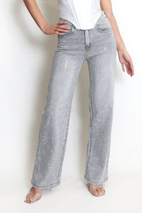 Grey Embellished Wide Fit Jeans